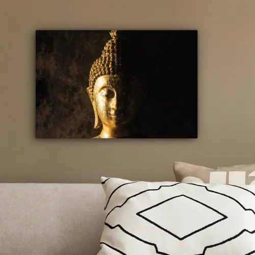 Buddha - Boeddha beeld - Goud - Spiritueel - Zwart canvas 2cm klein -sfeer3