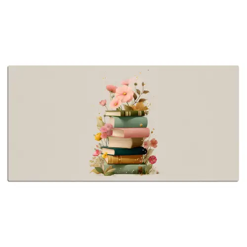 Boeken - Stapel - Bloemen - Kleurrijk Muismat XXL klein -3d_leeg