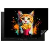 Kat - Eten - Patat - Graffiti - Abstract Inductie beschermer vinyl 3mm klein -3d