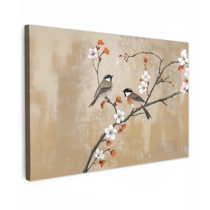 Vogels - Bloesemtak - Bloemen - Oranje canvas 2cm klein -z3d