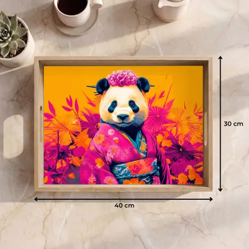 Kimono - Roze - Panda - Bloemenkroon Dienblad Rechthoek middel -USP_Formaat