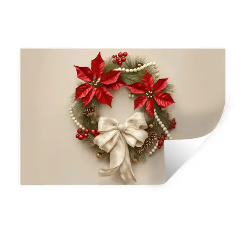 Deurkrans - Strik - Kerst - Rood - Groen Muursticker klein -3d