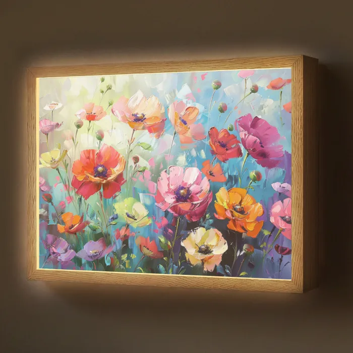 Bloemen - Kleurrijk - Waterverf - Natuur - Zomer Light Box met batterij (Wandlamp) middel -z3d_website