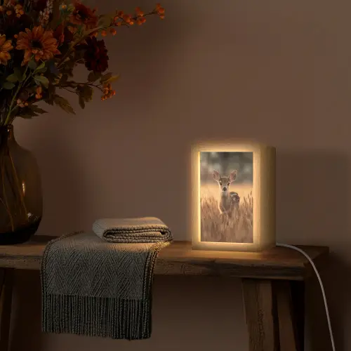 Hert - Graanveld - Bruin Light Box met kabel (Tafellamp) klein -sfeer4