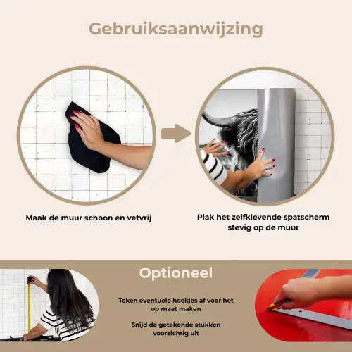 Schotse hooglander - Natuur - Koe - Zwart - Wit keuken achterwand spatscherm klein -gebruiksaanwijzing_NL
