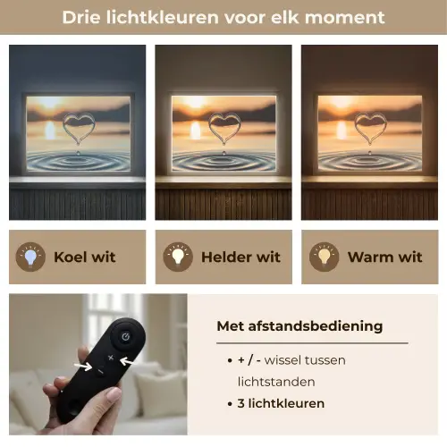 Hart - Water - Zonsondergang - Natuur - Zen Light Box met batterij (Wandlamp) middel -USP_lichtkleurNL