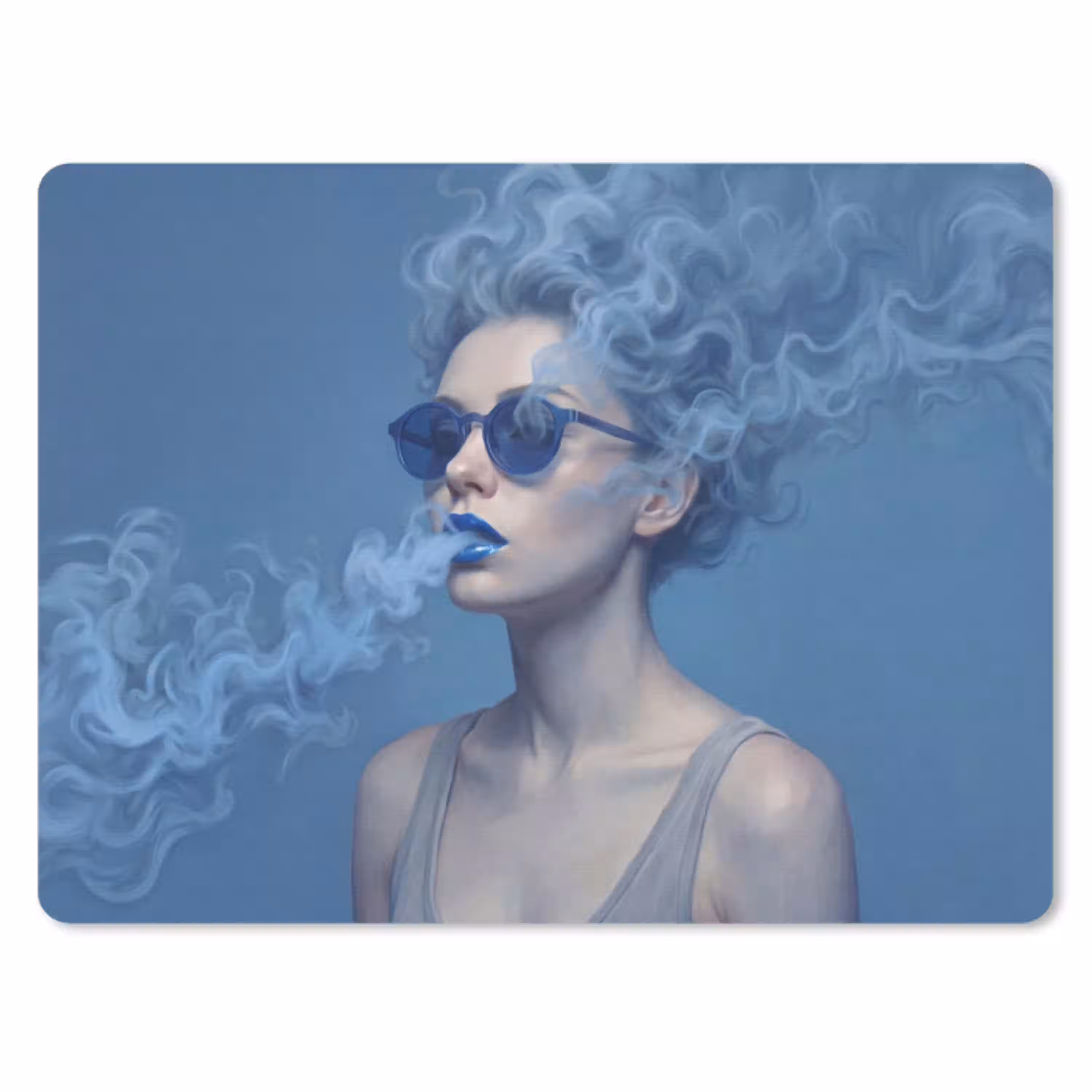Portret - Zonnebril - Rook - Abstract - Blauw muismat rubber klein -3d