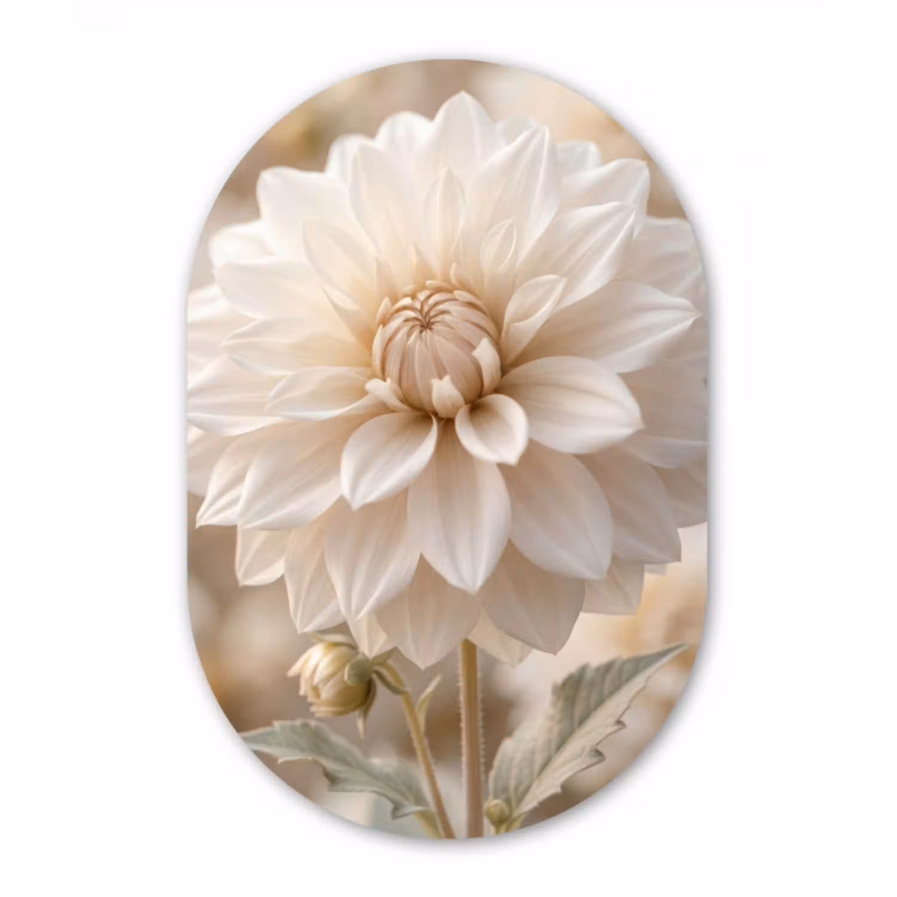 Bloem - Dahlia - Wit Wandcirkel Ovaal Aluminium middel -3d