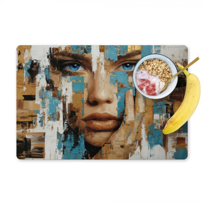 Abstract - Penseelstreken - Blauw - Gezicht Placemat vinyl groot -zzzproduct_Kitchenyeah-website