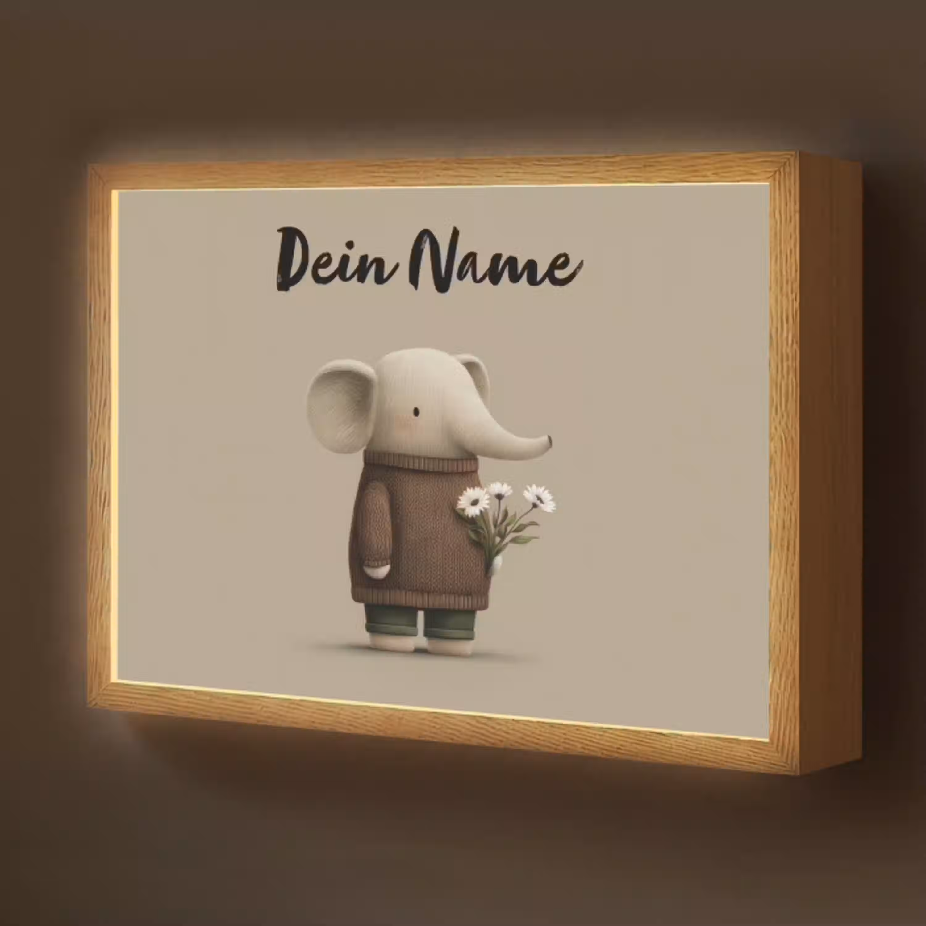 Olifant - Witte bloemen - Kindvriendelijk Light Box met batterij (Wandlamp kind) middel -z3d_website