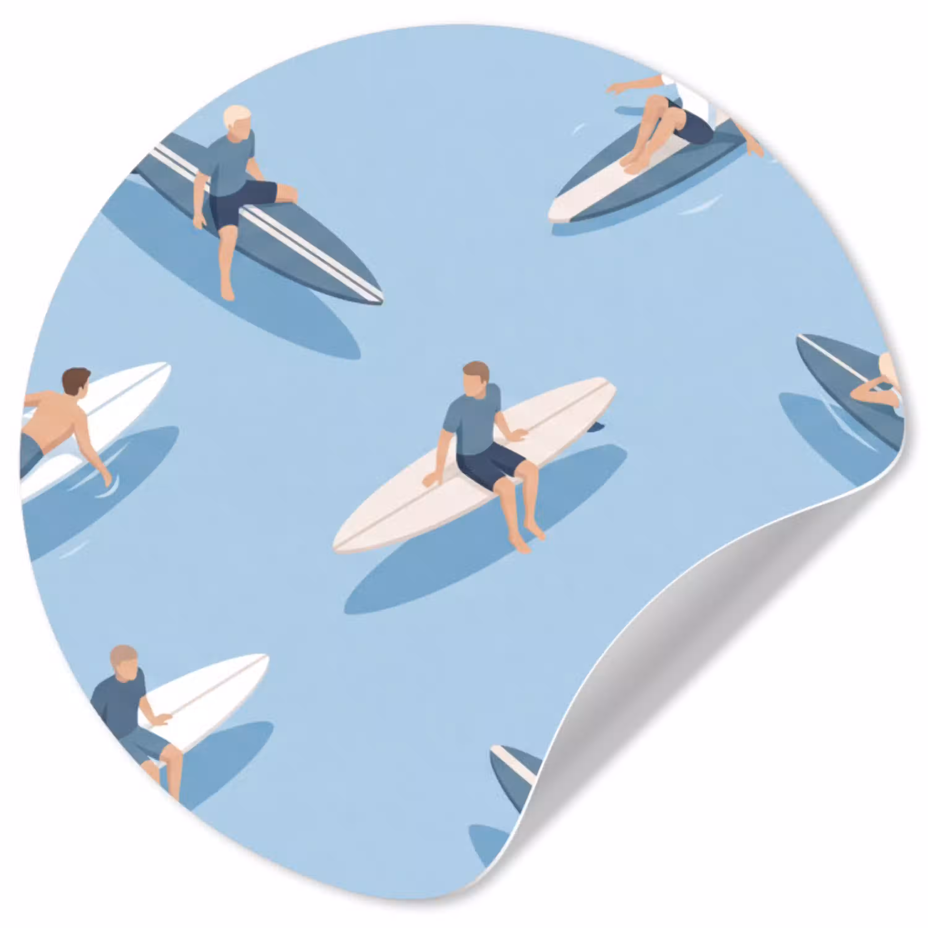 Mensen - Surfen - Water - Zomer - Illustratie Wandcirkel behangsticker klein -3d