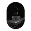 Lijntekening - Koffiekop - Zwart Wandcirkel Ovaal Glas middel -3d