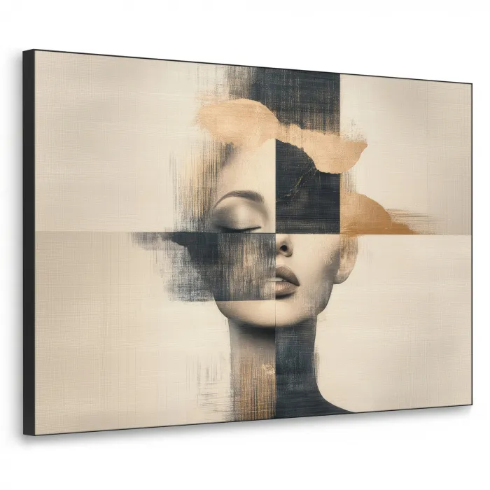 Goud - Vrouw - Rechthoeken Textielframe zwart klein -3d