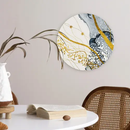 Abstract - Goud - Natuur - Kunst Wandcirkel kunststof plaat 5mm dik klein -sfeer4