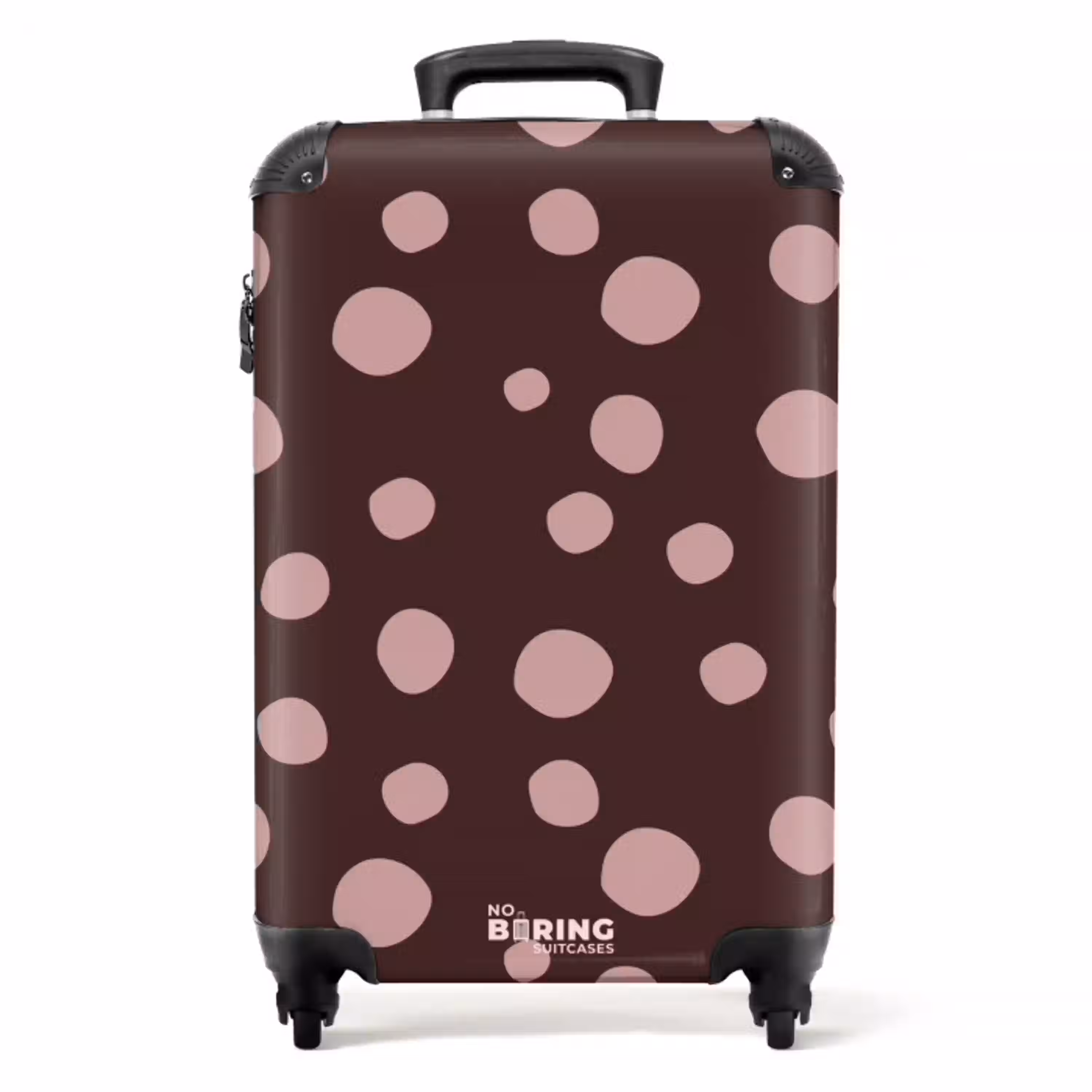 Diepbruine achtergrond met roze stippen NBS - Handbagage koffer - Kinderen Unisex middel -productfoto_recht