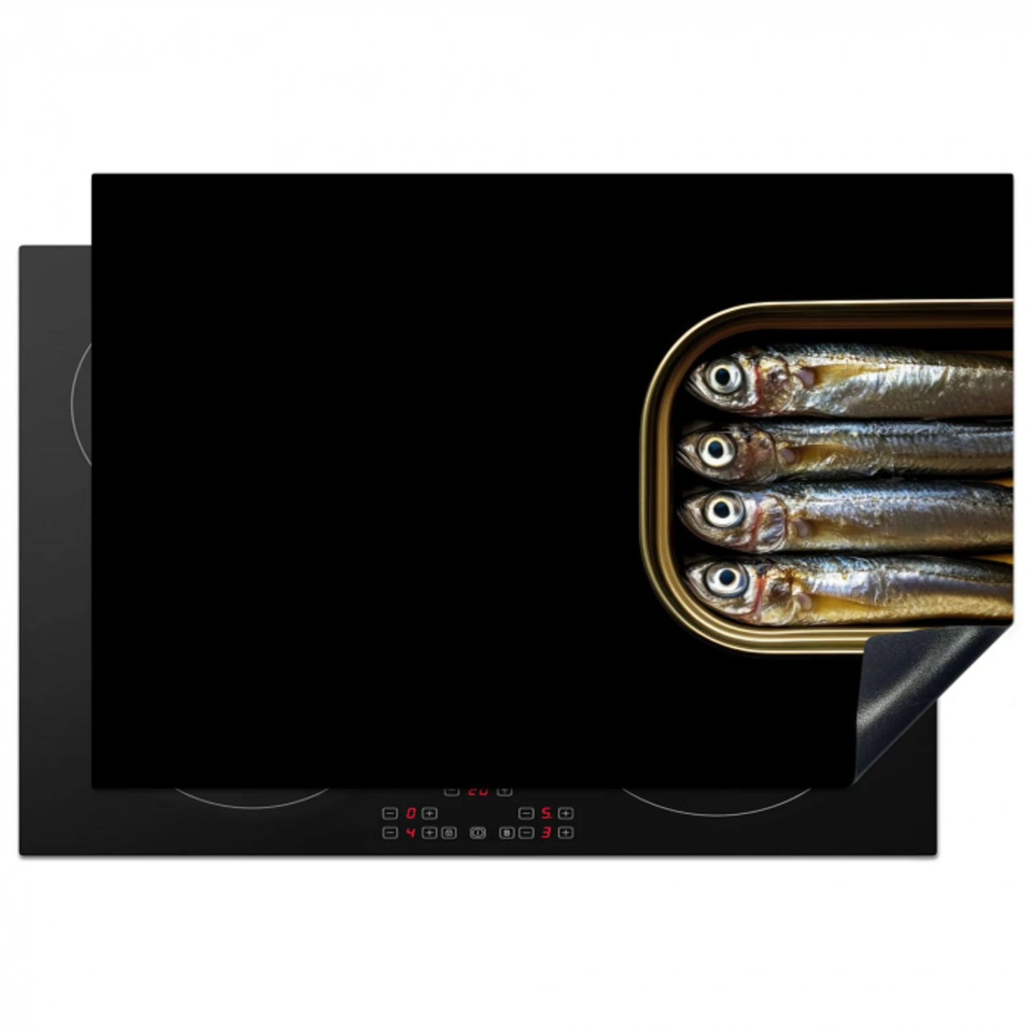 Sardines - Blik - Zwart - Vissen Inductie beschermer vinyl 3mm klein -3d