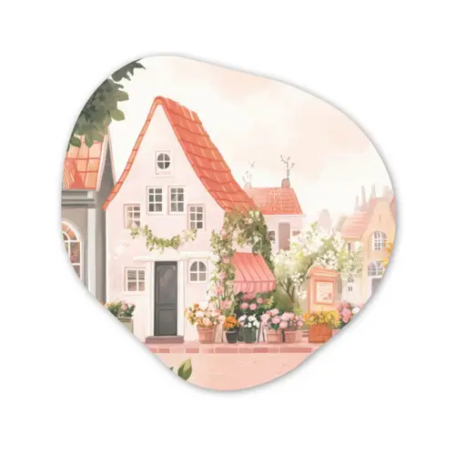Bloemen - Huizen - Dorp Wandcirkel Organisch Forex 3mm klein -3d