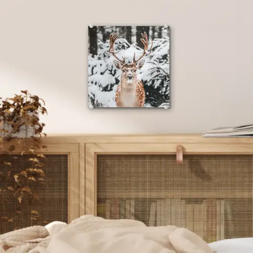 Hert - Sneeuw - Winter - Bos - Dieren plexiglas 5mm klein -sfeer4