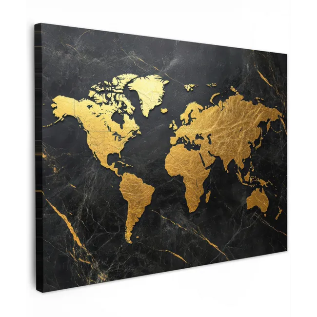 Canvas schilderij - Wereldkaart - Goud - Marmer