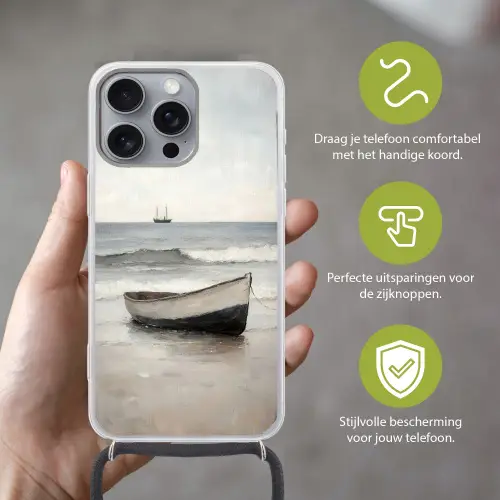 Roeiboot - Zee - Horizon Hoesje iPhone 16 Pro Max met koord klein -sfeer2_NL