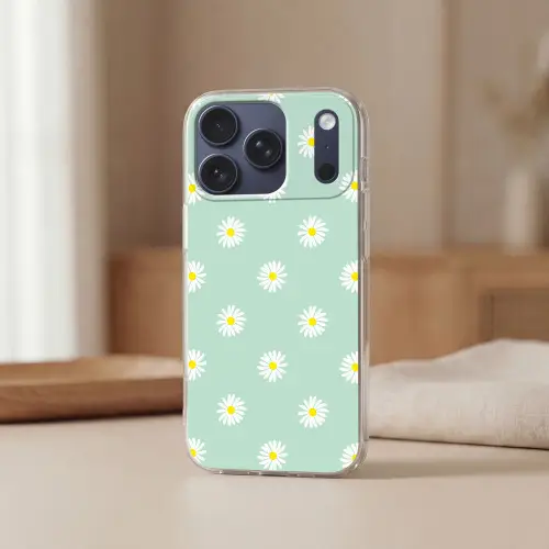 Madeliefjes - Pastel - Wit - Groen - Bloemen patroon Telefoonhoesje iPhone 17 Pro klein -sfeer2