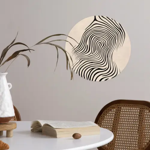 Lijnen - Abstract - Golvend - Zwart Wandcirkel behangsticker klein -sfeer3