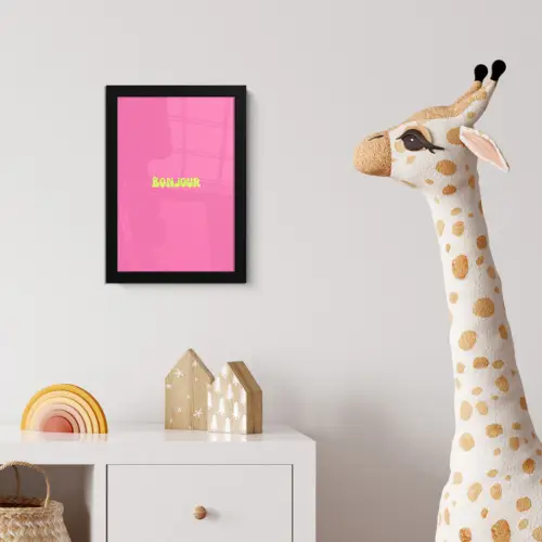 Roze - Groene bonjour - Organisch fotolijst zwart zonder passe partout klein -usfeer4_kinderkamer
