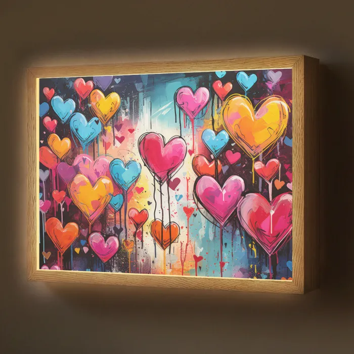 Hartjes - Kleuren - Kunst - Liefde Light Box met batterij (Wandlamp) middel -z3d_website