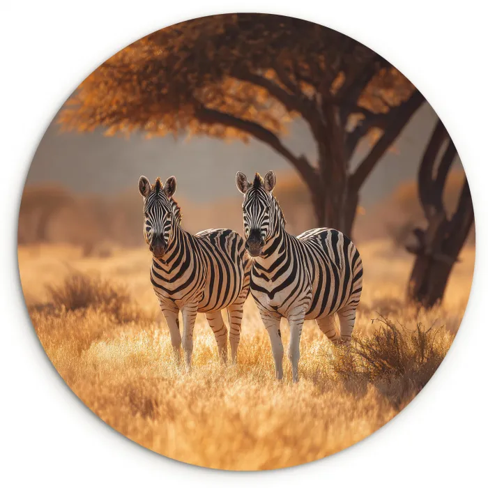 Zebra's - Savannelandschap - Gras Wandcirkel kunststof plaat 5mm dik klein -3d