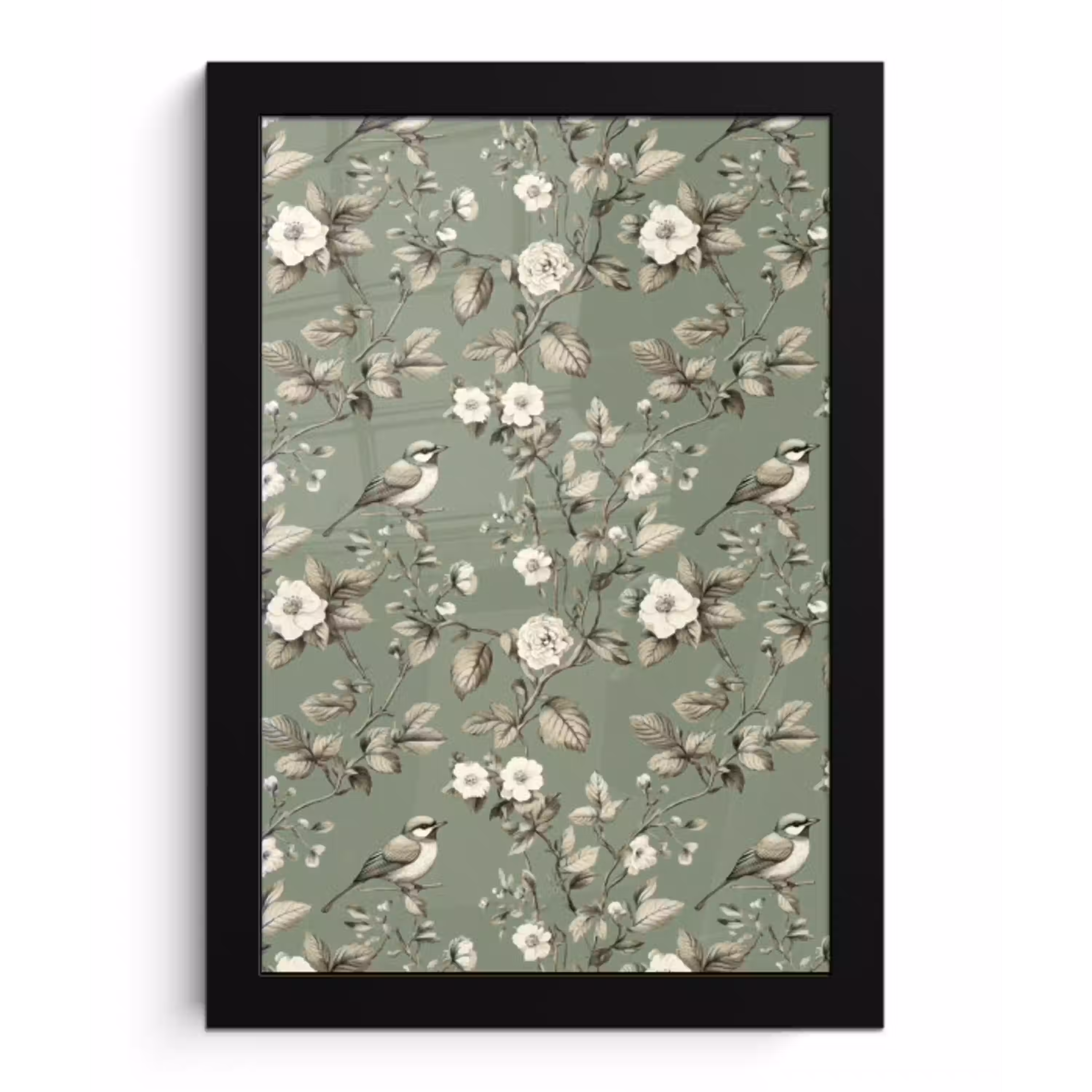 Botanisch - Vogels - Groen fotolijst zwart zonder passe partout klein 224 -3d