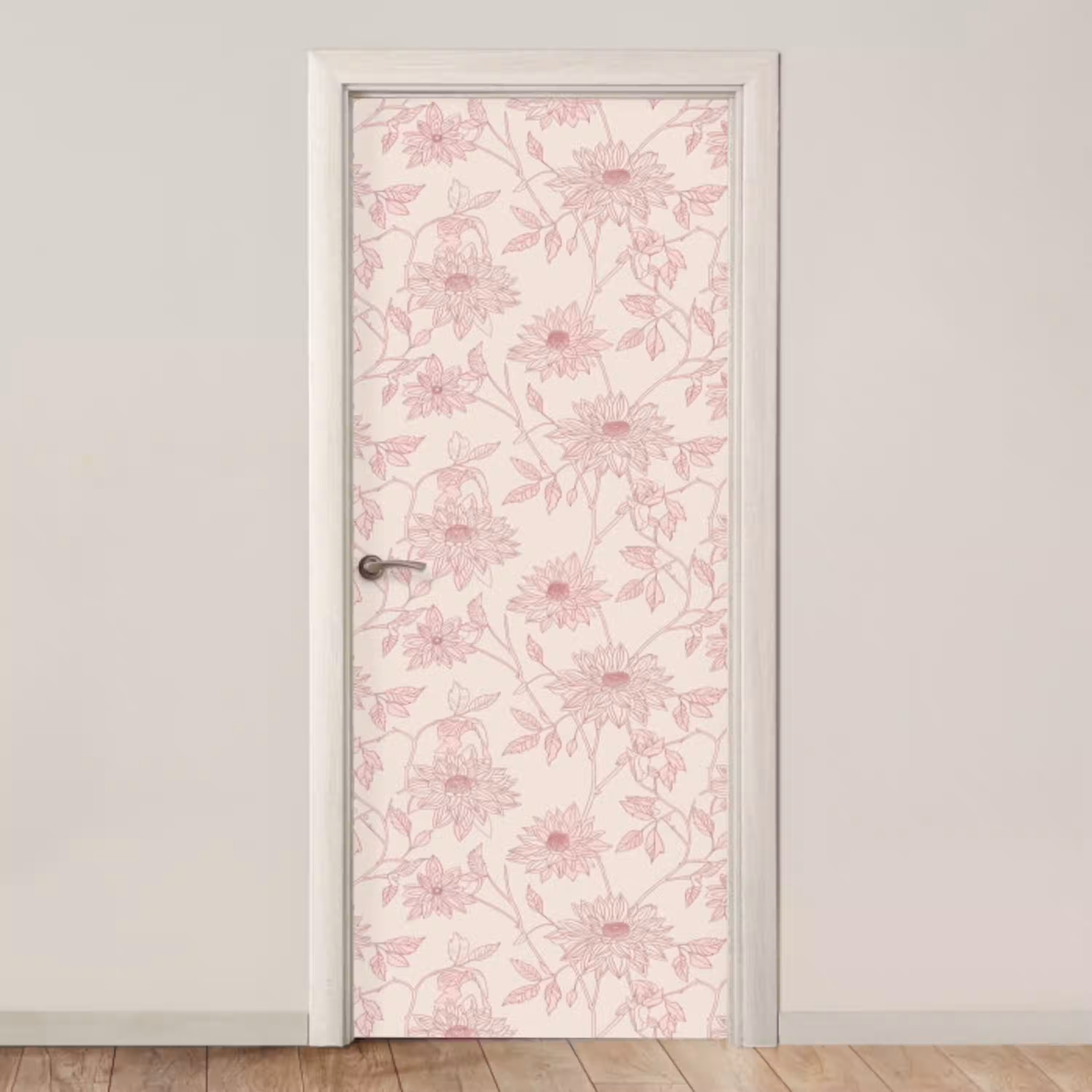 Oudroze - Dahlia's - Lijntekening - Patroon deurposter klein 289 -3d_beige
