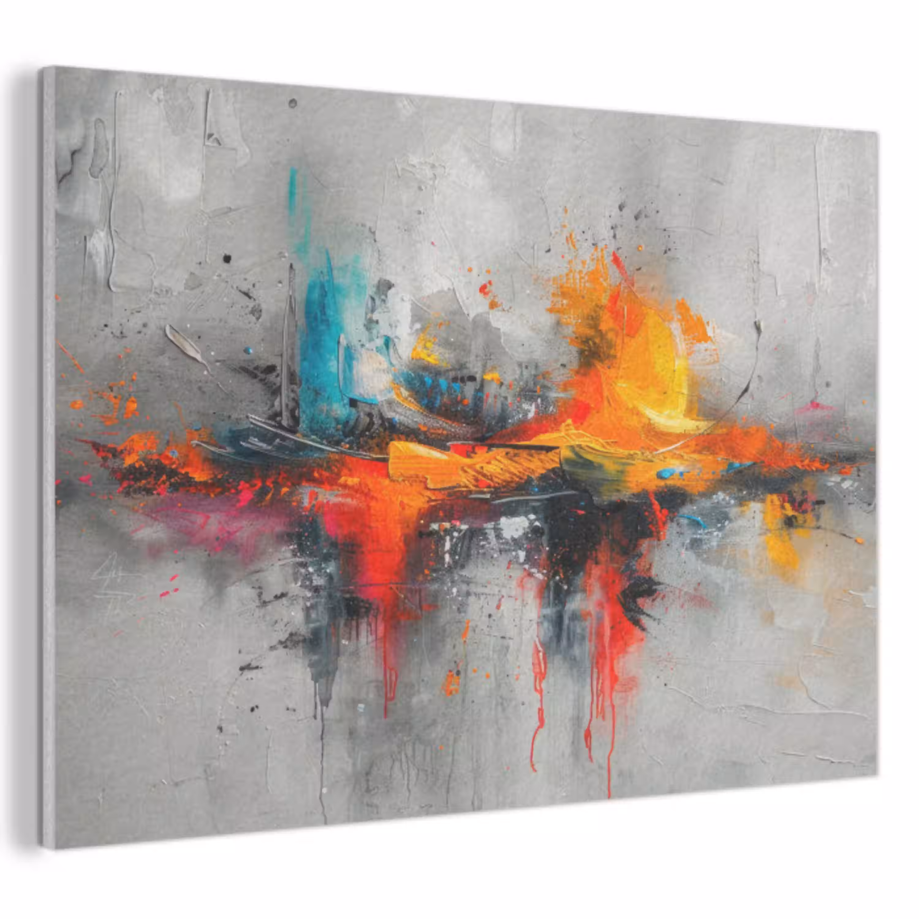 Moderne kunst - Oranje - Grijs - Abstract PET vilt klein -3d