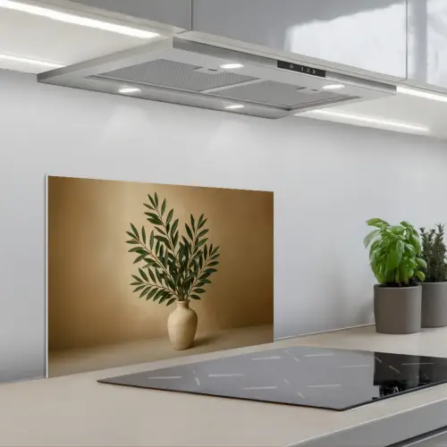 Vaas - Olijftakken - Bladeren - Beige keuken achterwand spatscherm klein -3d_schuin