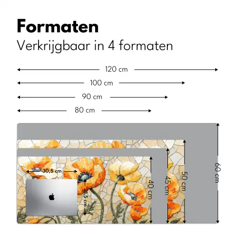 Klaprozen - Oranje - Mozaïek - Bladeren Muismat XXL klein -sfeer5