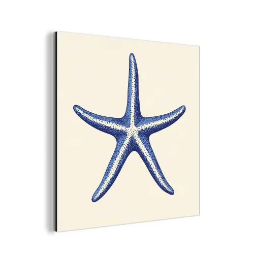 Blauwe zeester - Minimalistisch - Beige aluminium wit klein -3d