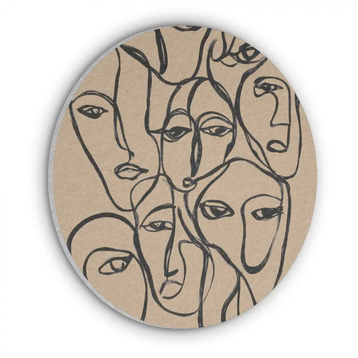 Gezichtenzee - Lijntekening - Abstract Akoestische PET Vilt - Rond klein -3d