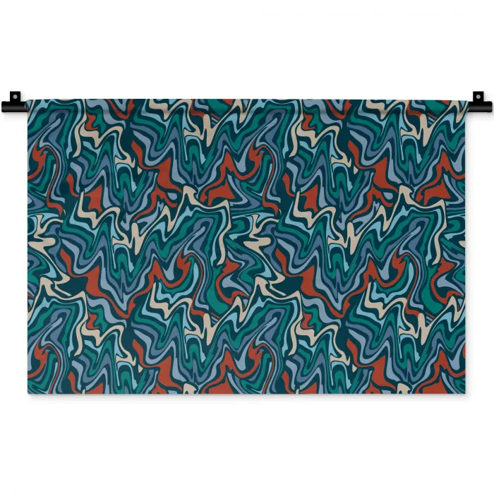 Golven - Retro - Blauw - Patroon Wandkleed katoen klein 269 -zz3d