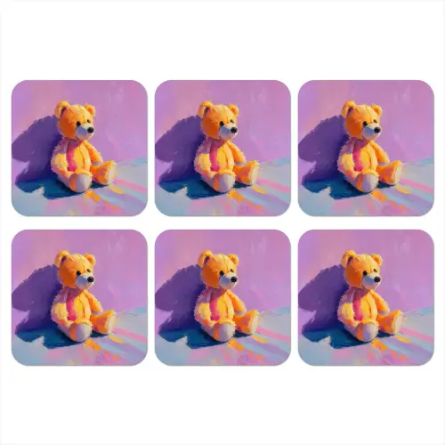 Teddybeer - Schaduw - Penseelstreken - Paars onderzetter kurk middel -3d