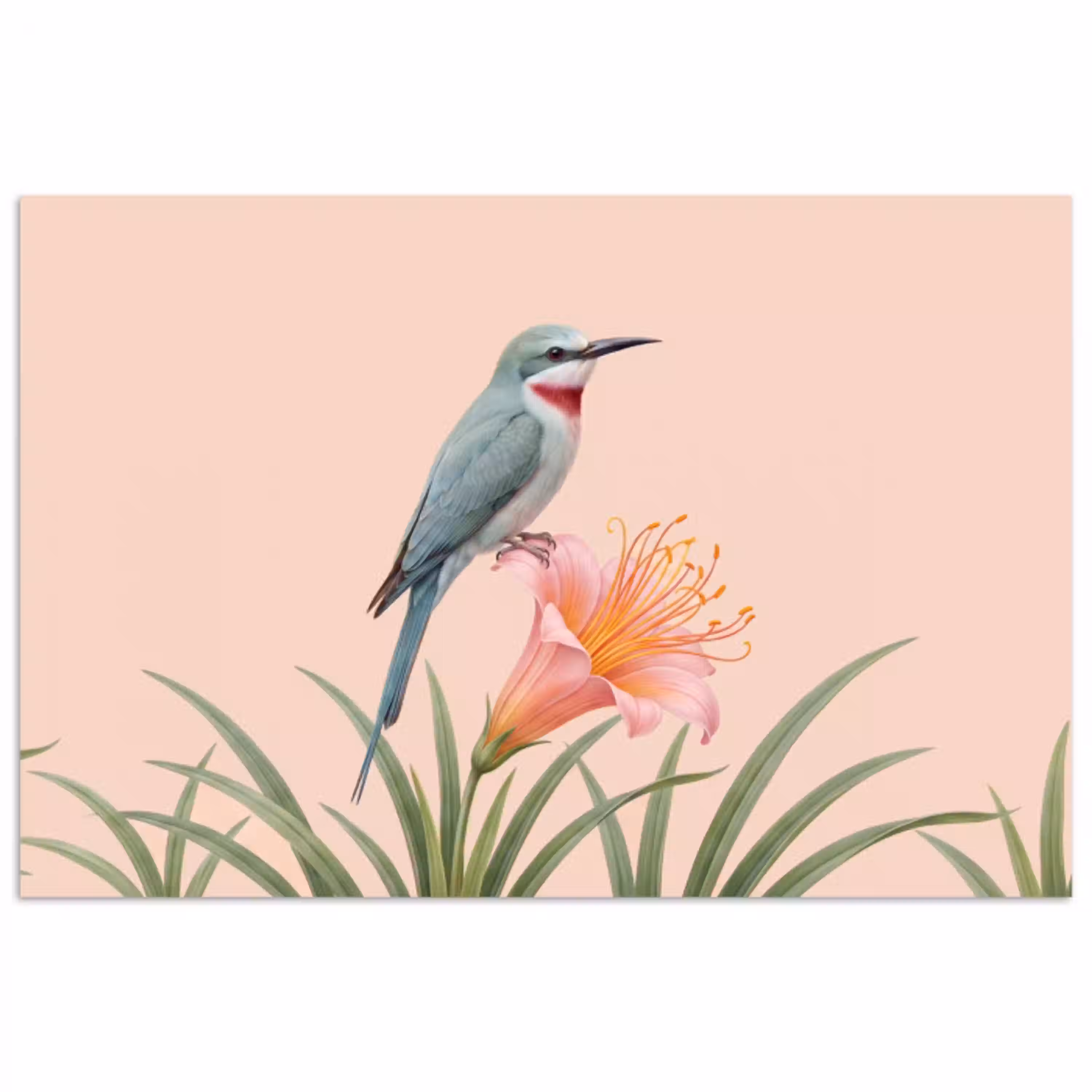 Vogel - Bloem - Natuur - Roze poster papier klein -3d