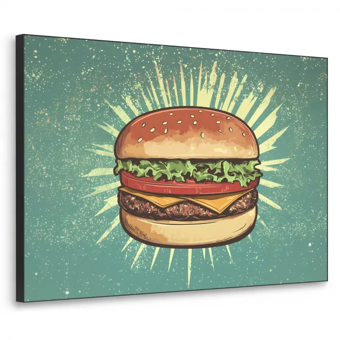Hamburger - Illustratie - Sla - Kaas Textielframe zwart klein -3d