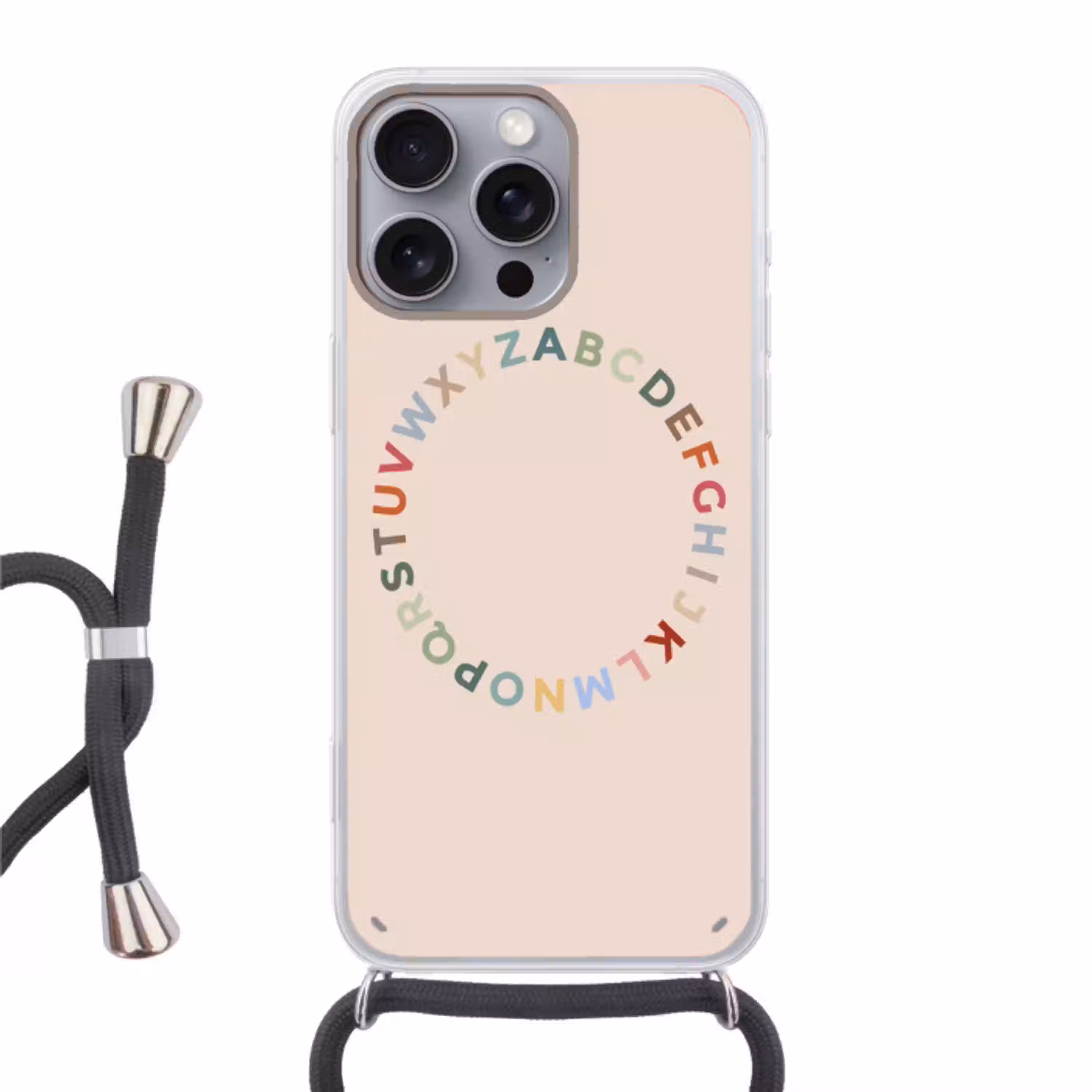 Alfabet - Cirkel - Educatie - Speels - Kleurrijk Hoesje iPhone 16 Pro Max met koord klein -3d