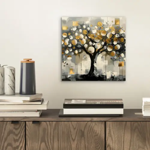 Boom - Abstract - Beige - Goud - Zwart aluminium wit klein -sfeer1