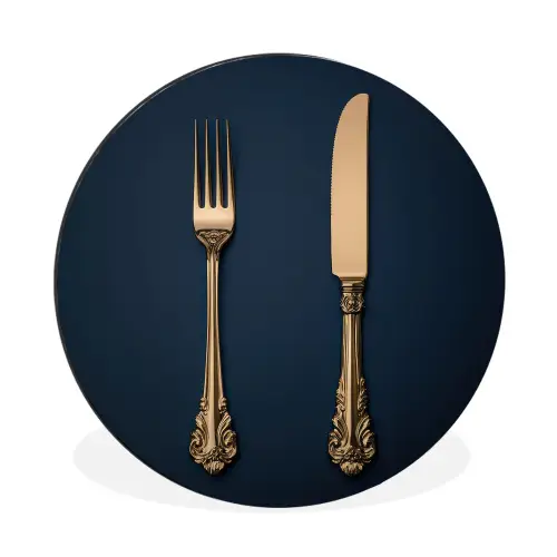 Bestek - Donkerblauw - Goud Wandcirkel aluminium klein -3d