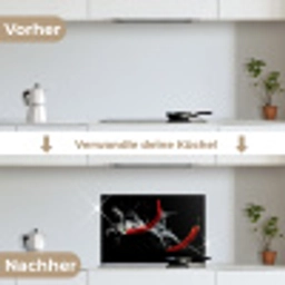 Chilipeper - Stilleven - Water - Zwart - Rood keuken achterwand spatscherm klein -voor_na_DE