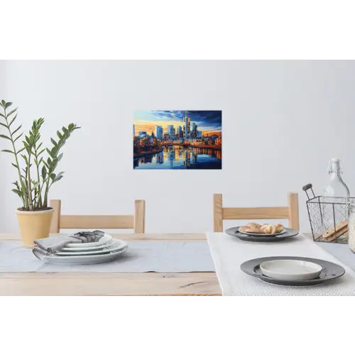 Zonsondergang Frankfurt - Stad - Skyline - Water Muursticker klein -eettafel