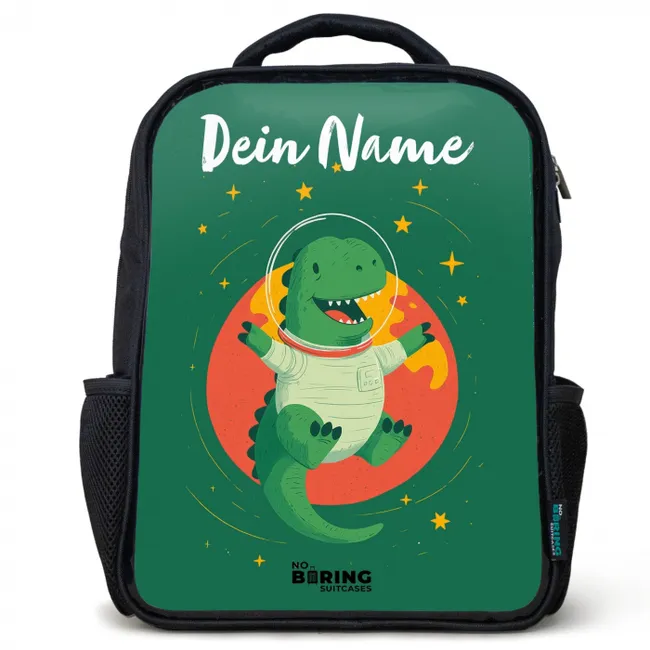 Dino - Planeet - Sterren - Groen Rugzak - Zwart middel -3d