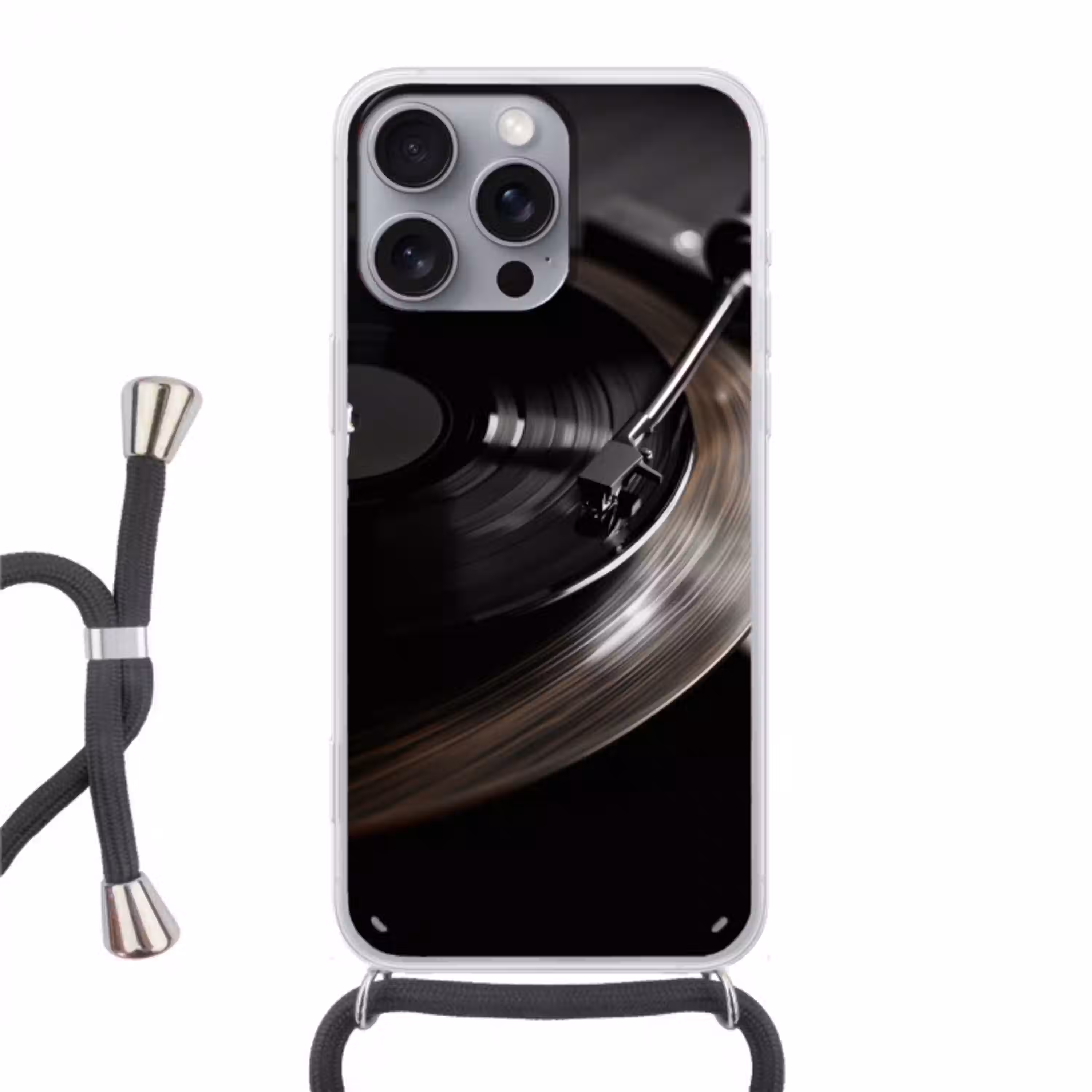 Close-up - Vinylplaat - Platenspeler - Zwart Hoesje iPhone 16 Pro Max met koord klein -3d