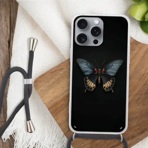 Vlinder - Metaalachtig - Geometrisch patroon Hoesje iPhone 16 Pro Max met koord klein -sfeer4