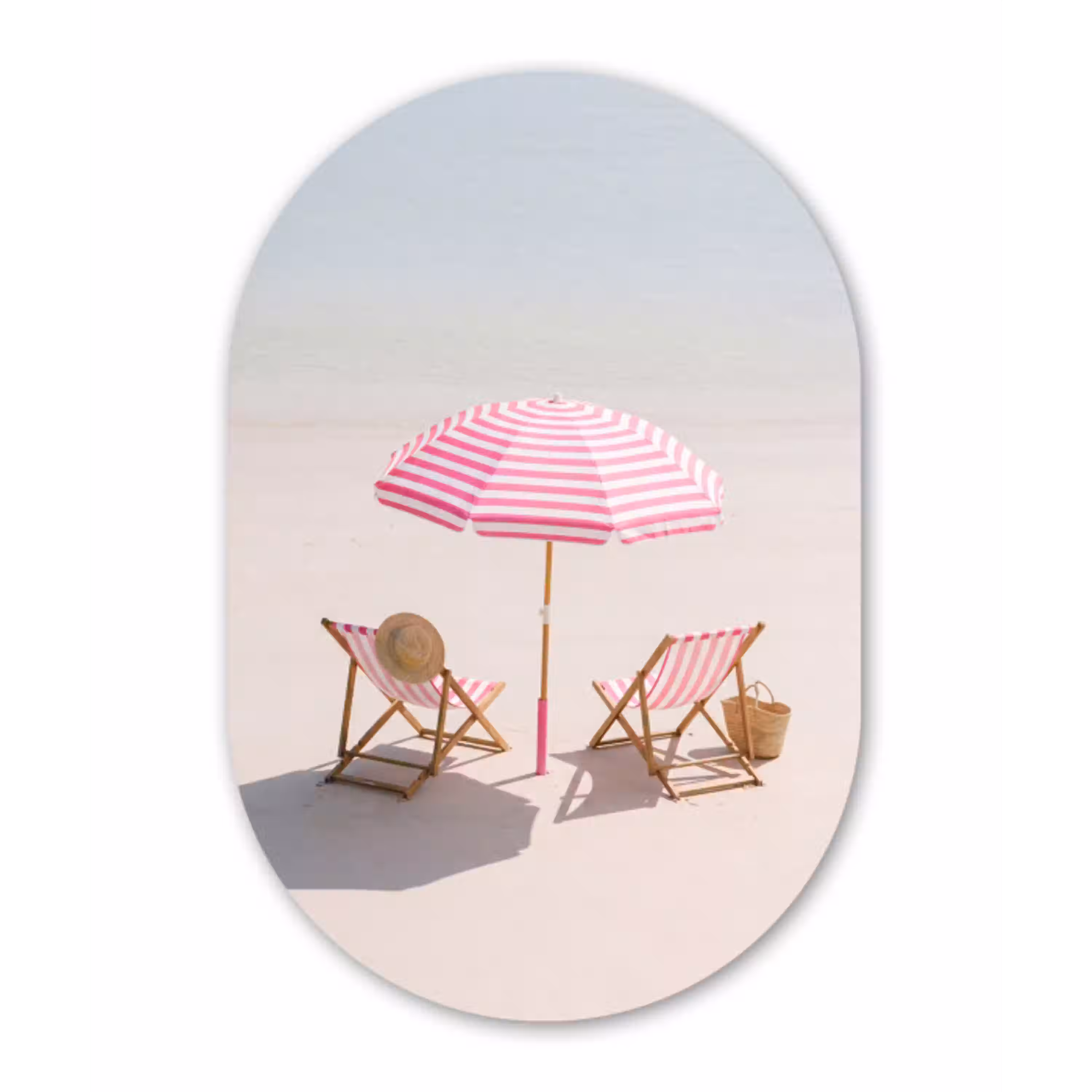 Strand - Parasol - Ligstoel - Zomer - Roze Wandcirkel Ovaal Aluminium middel -3d