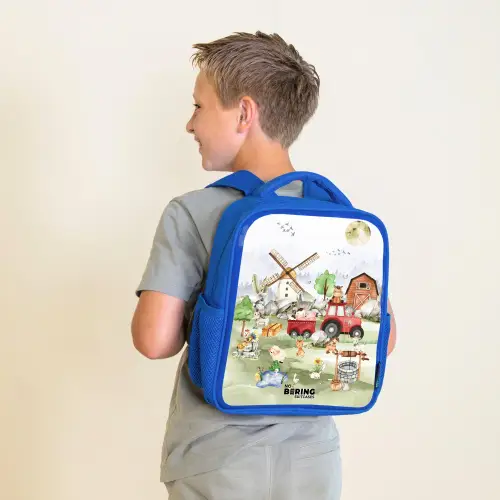 dieren op een boederij Kinderrugzak - Blauw middel -sfeer2